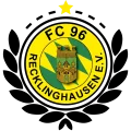 Logo des FC 96 Recklinghausen mit gelb-grünem Vereinswappen, Stadtwappen und schwarzem Lorbeerkranz